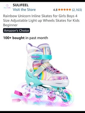 Kids Rainbow Unicorn Adjustable Inline Skates - Purple & Teal